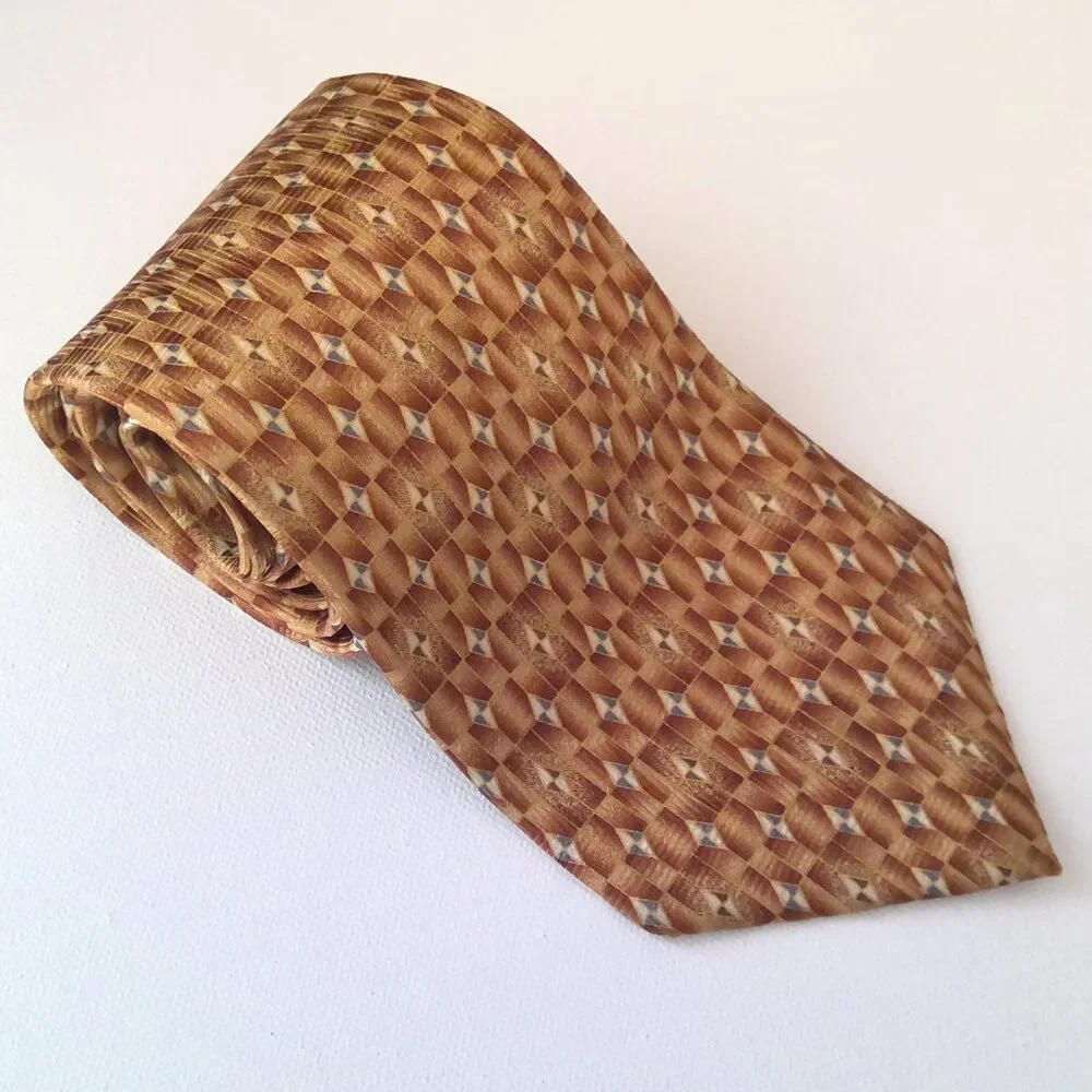 Hathaway Men's Handmade Silk Tie Roma Milano Bronze Cream & Grayish Blue Retro